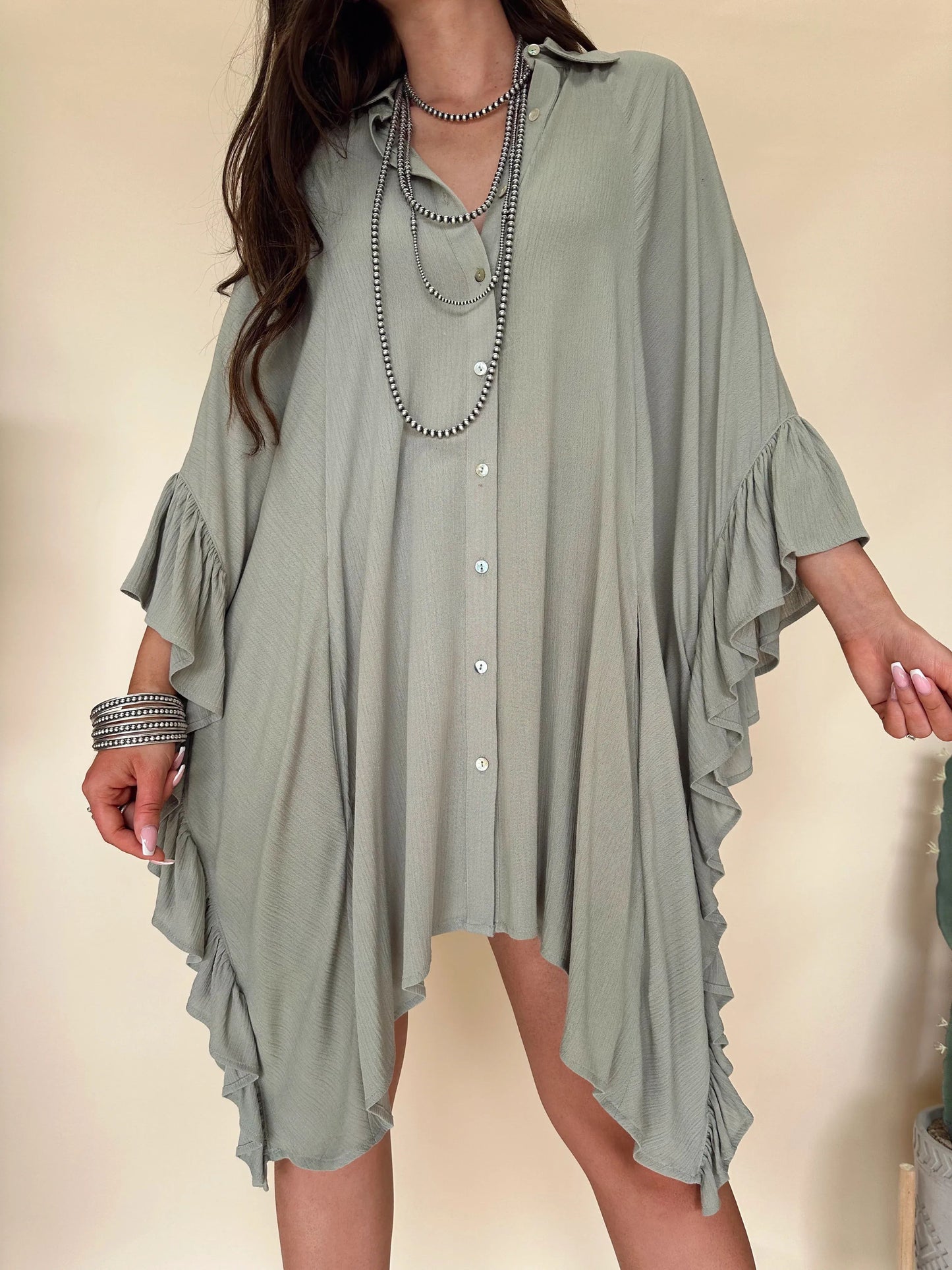 Ruffle Sides Oversized Tunic Shirt