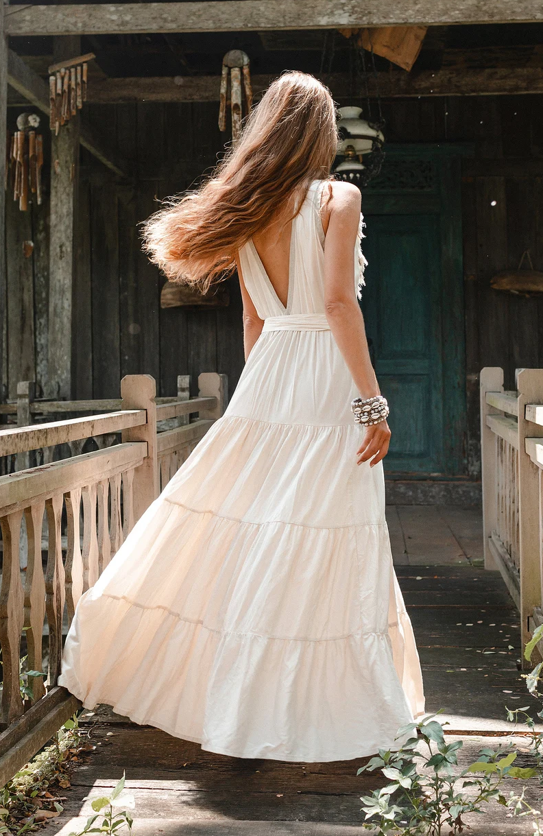 White Maxi Boho Dress ▲ Women’s Clothing Cotton Goddess Dress ▲ Layered Fringe Dress ▲ Prom Dress ▲ Boho Wedding Dress ▲ Backless Tank Dress