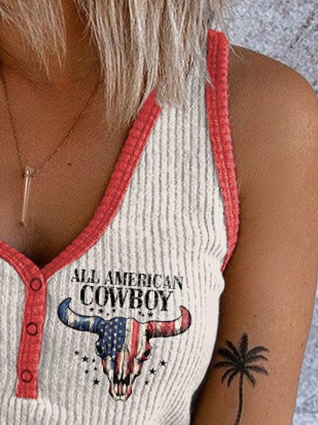 Women'S Western Retro Cowgirl Music Print Casual Tank Top