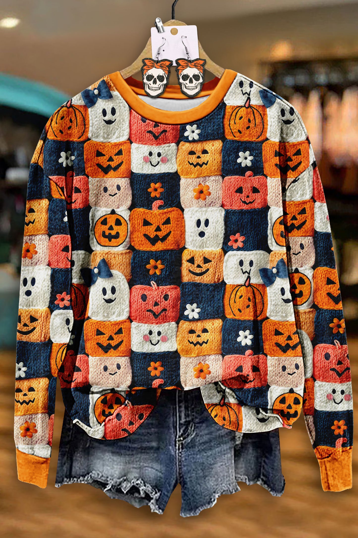 Halloween Pumpkins Squares Print Sweatshirt