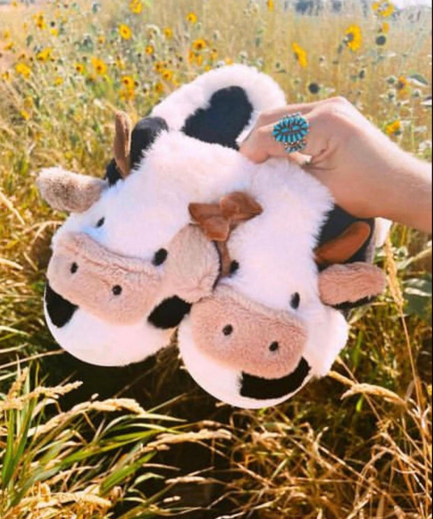 Winter Home Cow Print Slippers