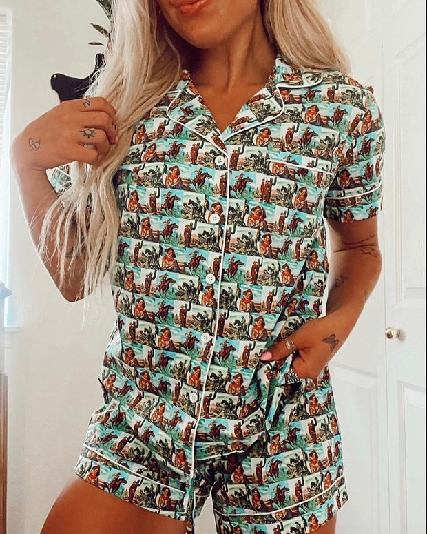 Casual Horse Print Short Sleeves Pajama Set
