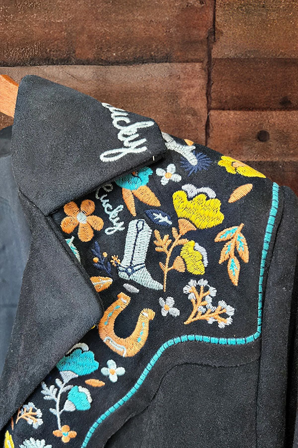 Vintage Western Embroidered Suede Jacket