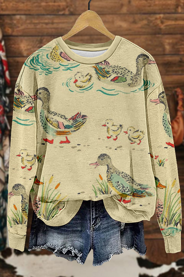 Retro Wild Ducks Print Sweatshirt