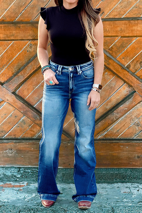 Retro Washed Distressed Straight-Leg Jeans