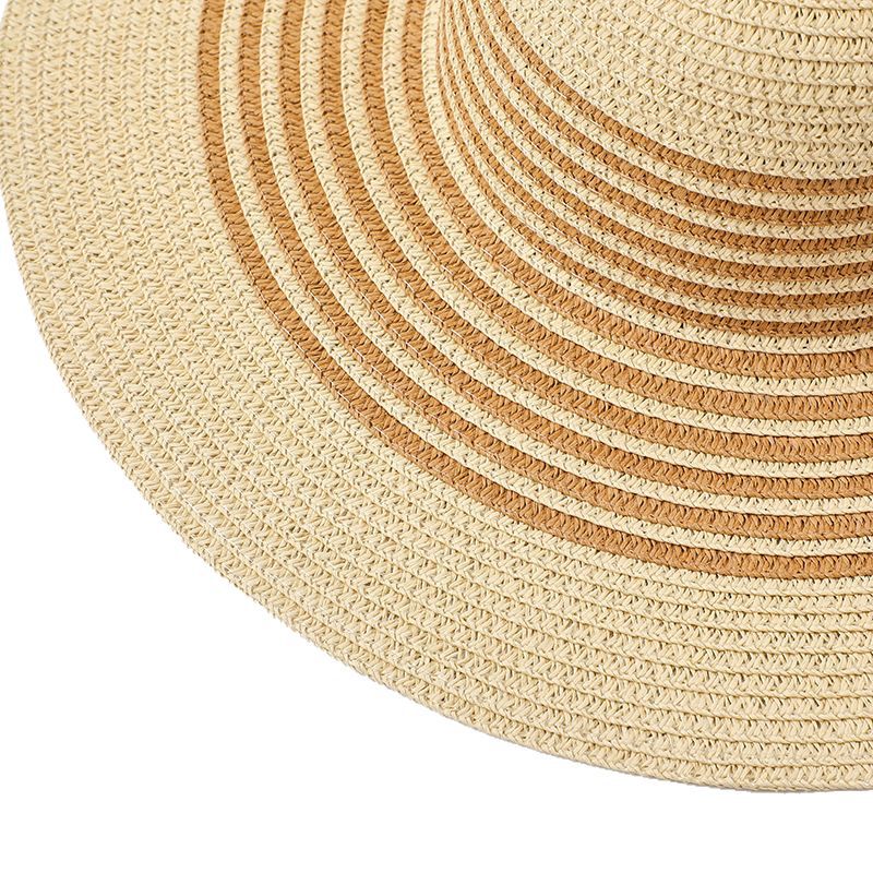 Bohemian Straw Striped Hat And Tote Bag Two-piece Set For Summer Outings