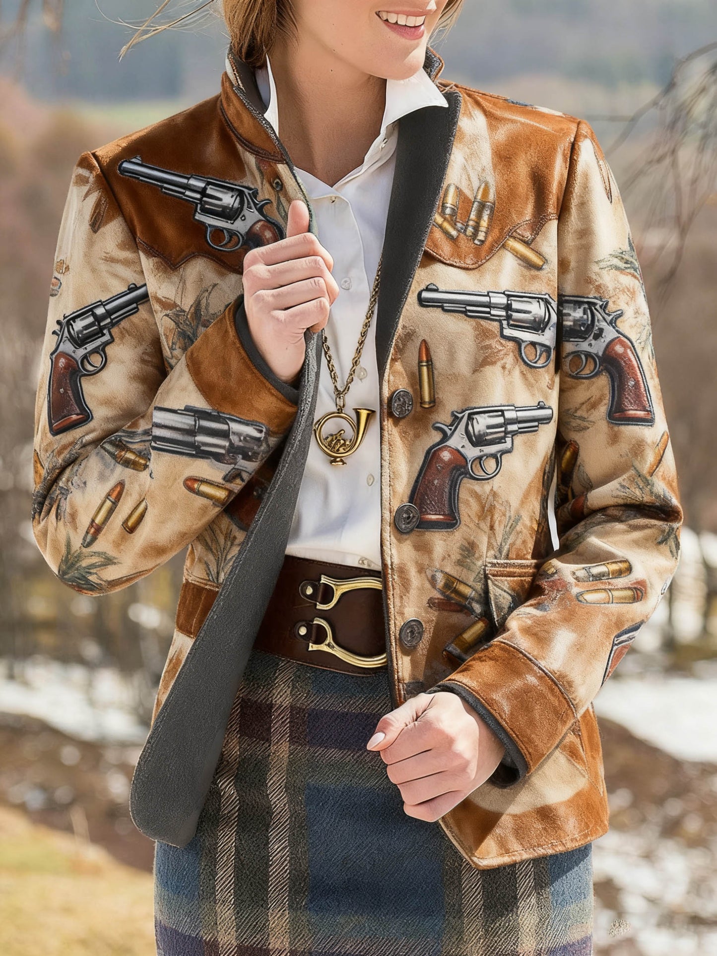 Women's Pistol Print Slim Fit Suit Jacket