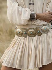 Vintage Boho Long Sleeve Plain V Neck Plus Size Casual Dresses