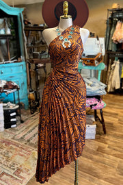 Beautiful Patterned Pleated Cutout Dress