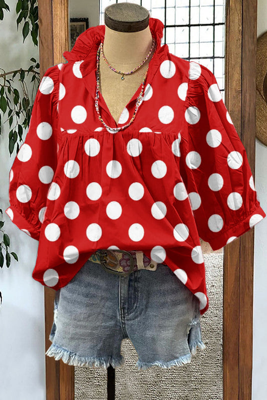 Classic Polka Dot Print Puff Sleeve Blouse