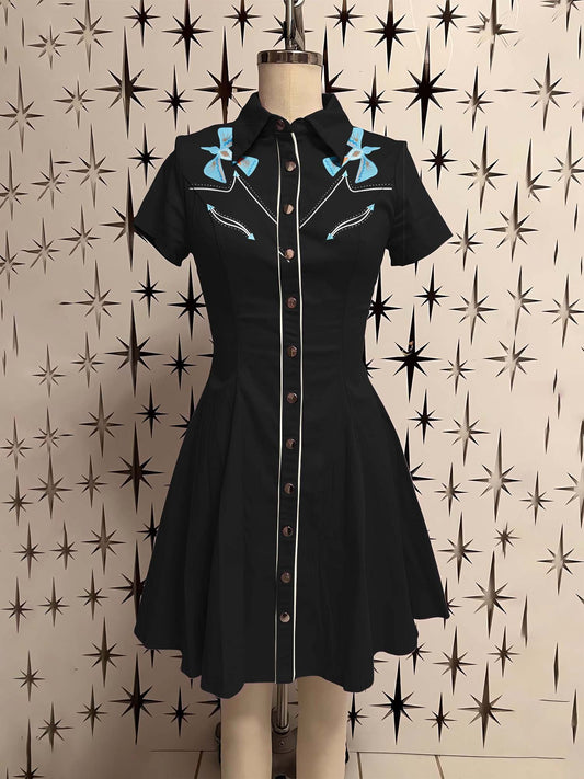 Western Vintage Swallow Printed Shirt Dress