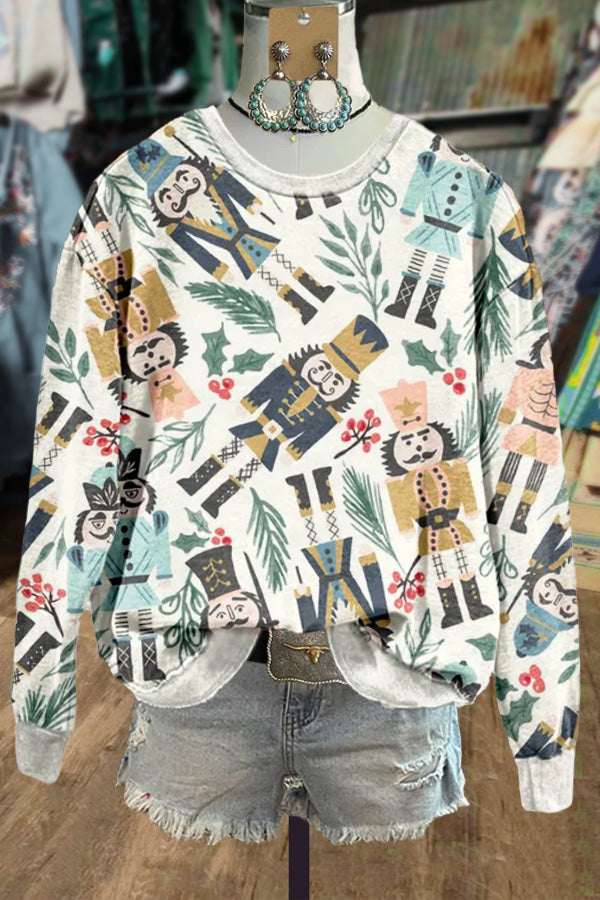 Cute Christmas Nutcracker Print Sweatshirt