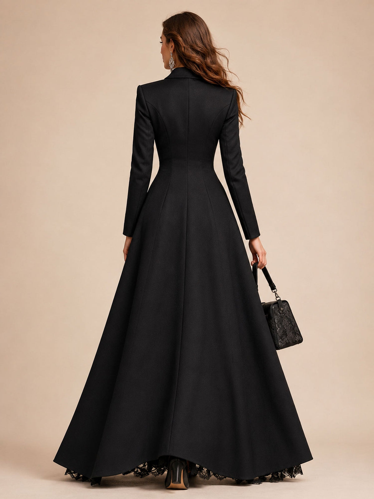 Perfect For A Western Gala — 2026 Black Slim-Fit Blazer And Lace Sheer Maxi Set(No Belt)