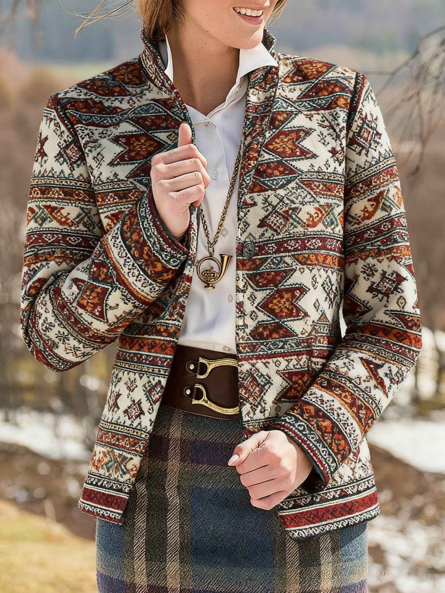 Women's Retro Colorful Print Slim Fit Suit Jacket