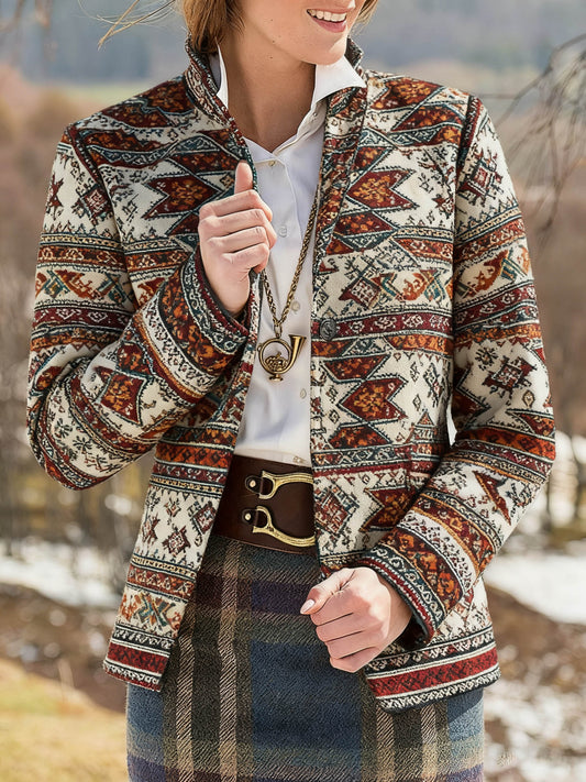 Women's Retro Colorful Print Slim Fit Suit Jacket