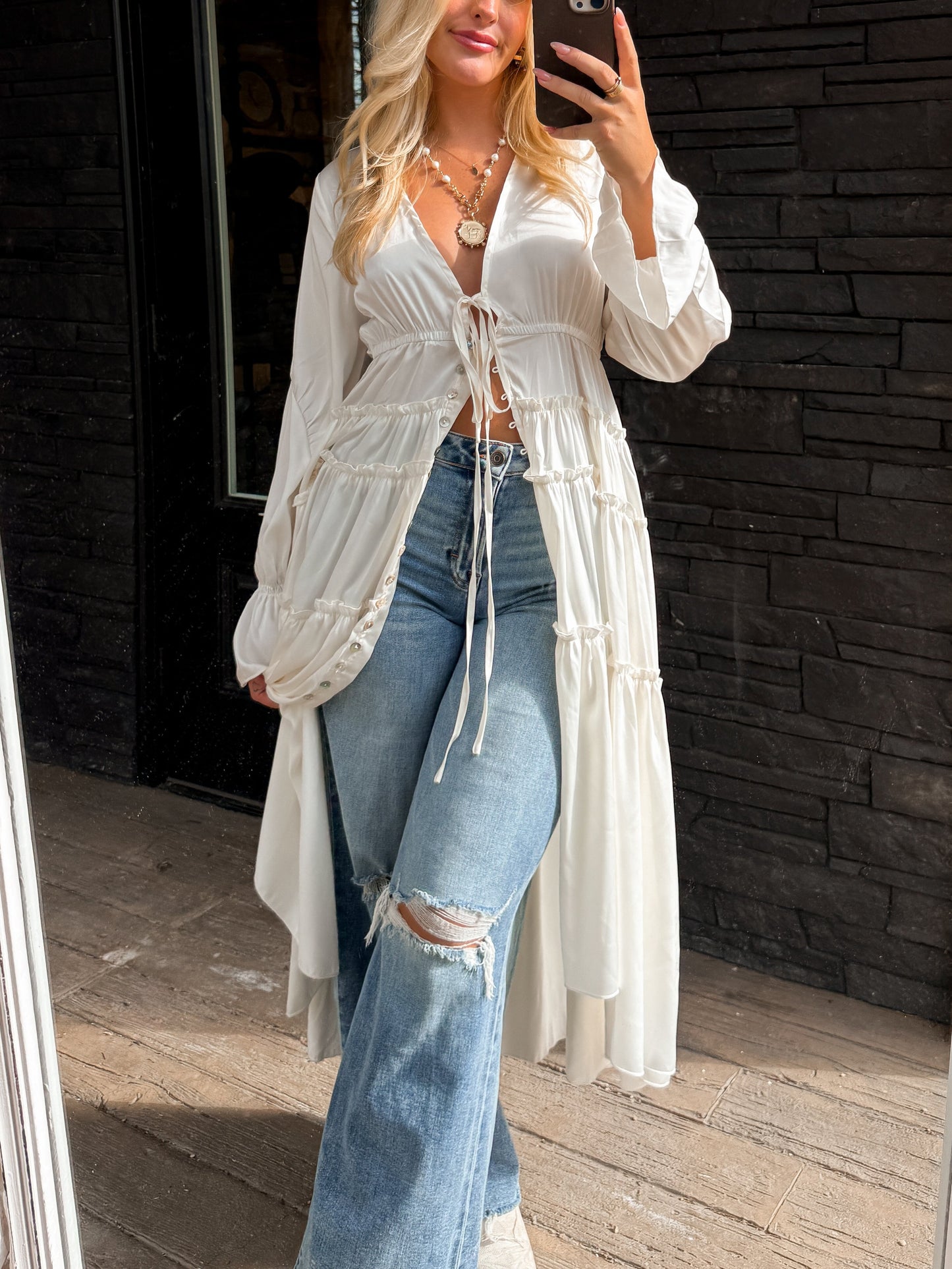 Folklore Duster Dress - White