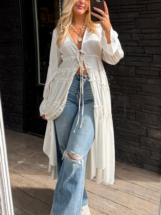 Folklore Duster Dress - White
