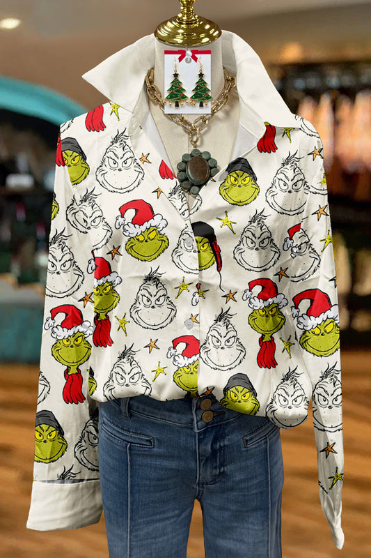 Vintage Christmas Grinch Print Shirt