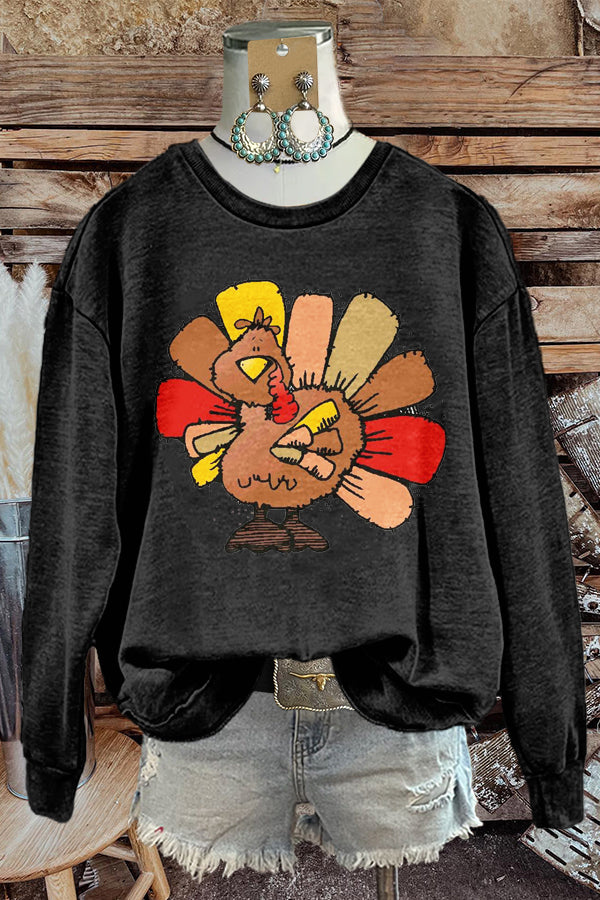 Unique Thanksgiving Turkey Print Sweatshirt