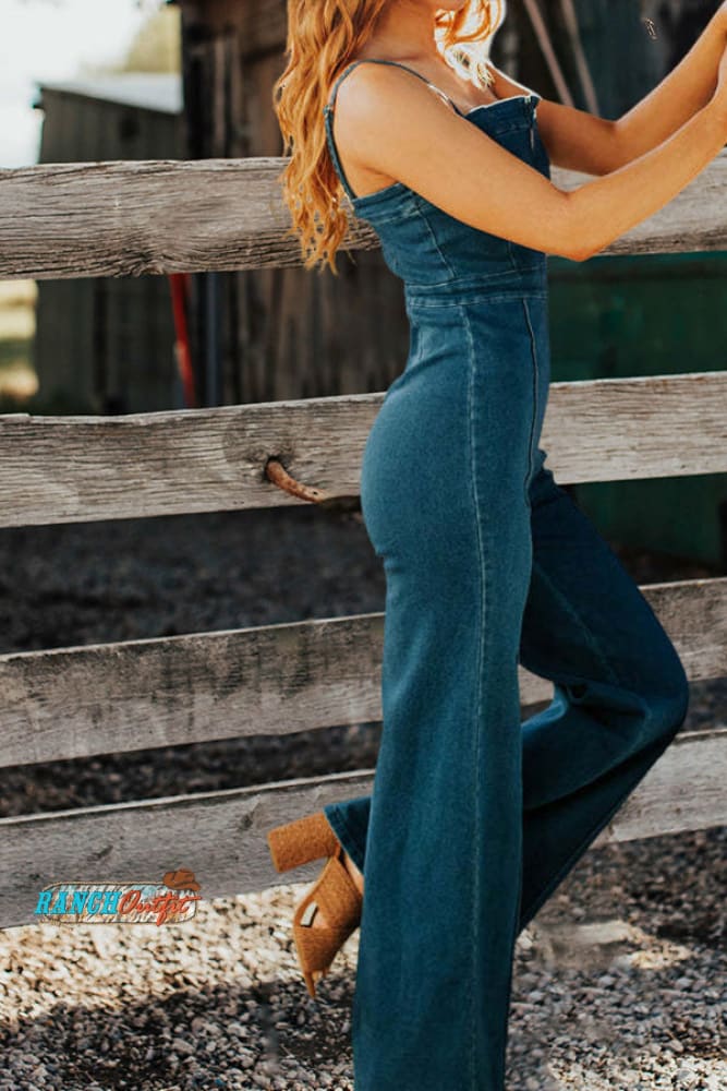 Retro Tube Top Wide Leg Denim Jumpsuit