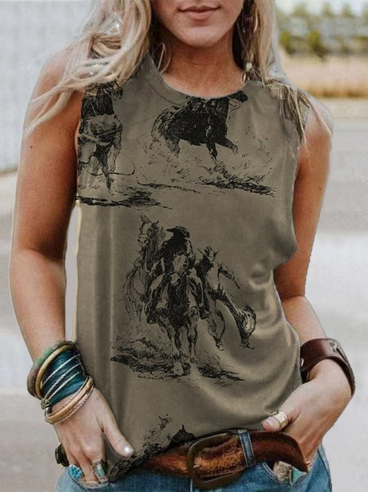 Women'S Western Retro Print Casual Tank Top