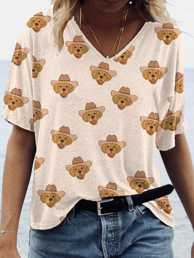 Women's Vintage Western Cowboy Dog Print T-Shirt