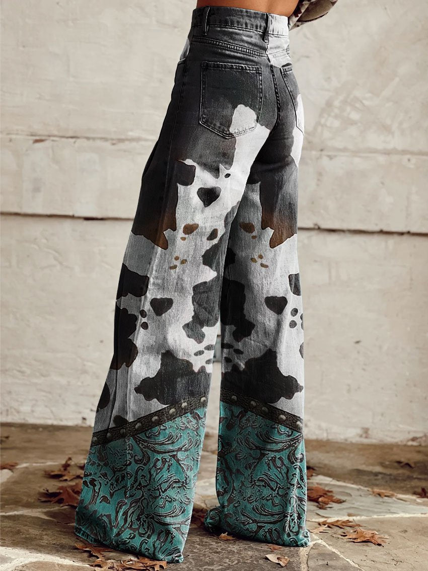 Women's Vintage Print Casual Wide Leg Pants