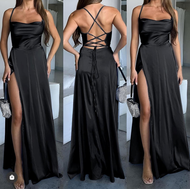 Sexy Slim Backless Slit Dress