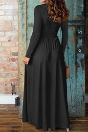 Beautiful V-Neck Slit Long-Sleeved Dress