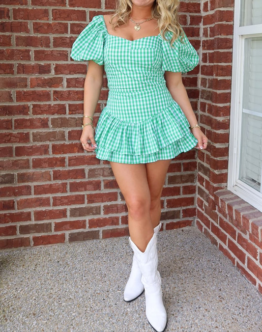 Summer Plaid Ruffled Skirt Two Piece Set