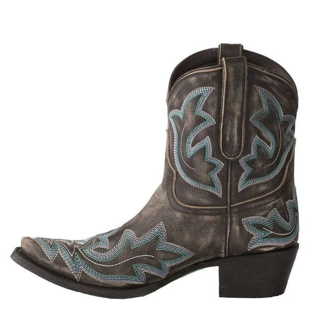 Embroidered Floral Chunky Heel Martin Boots