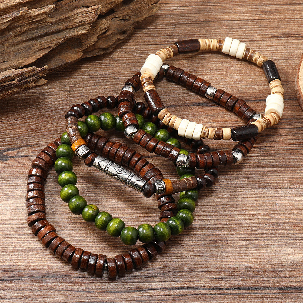 Multi-Layer Elastic Thread Wooden Bead Coconut Shell Bracelet