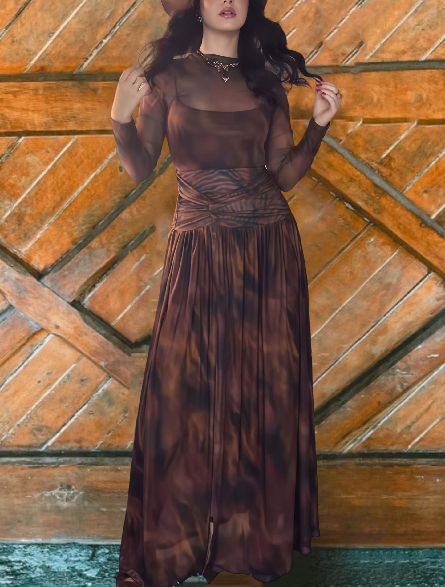 Boho Mesh Long Sleeve Maxi Dress