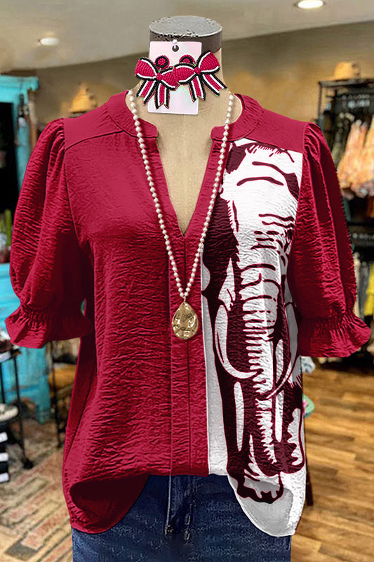 Unique Red Gameday Alabama Puff Sleeve Top