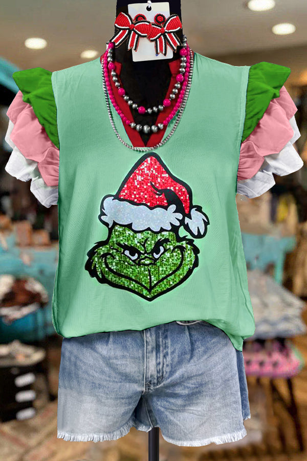 Ruffled Contrast Grinch Top