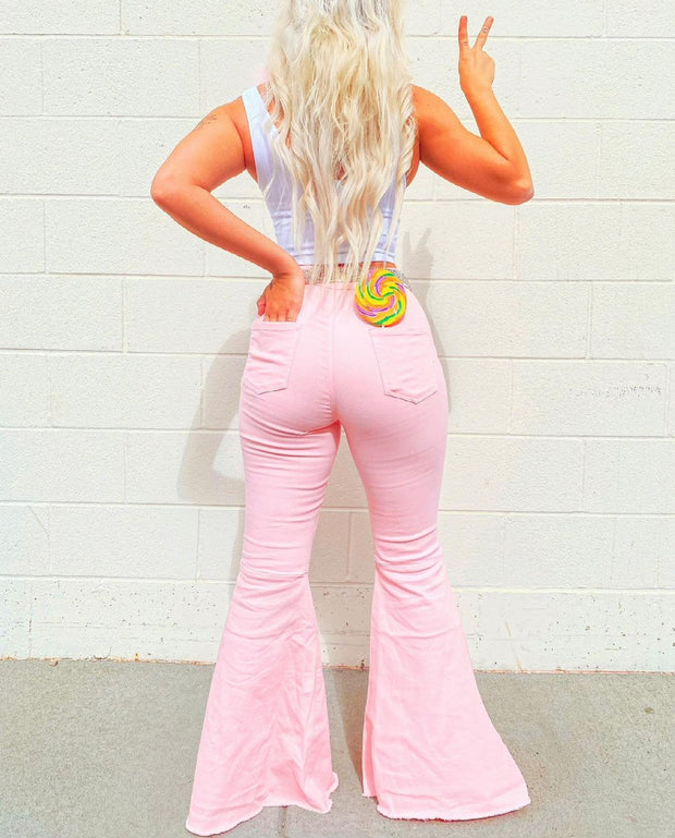 Retro Pink Print Flared Jeans