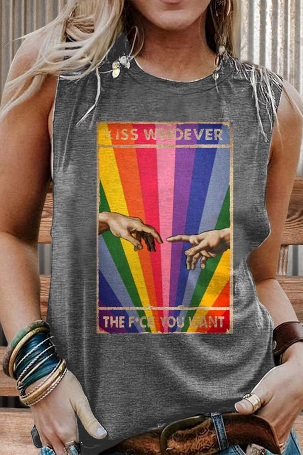 Pride Day Rainbow Colored  Print Casual Tank Top