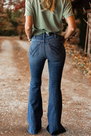 Casual Washed High-Waisted Flared Jeans
