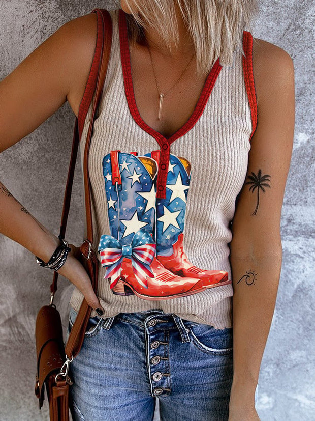Women's Cowgirl Boots And Bows Print Sleeveless Tank Top