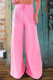 Solid Color High Waisted Wide Leg Trousers