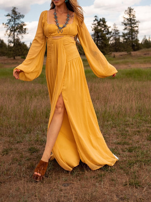 Golden Sunset Boho Maxi Dress