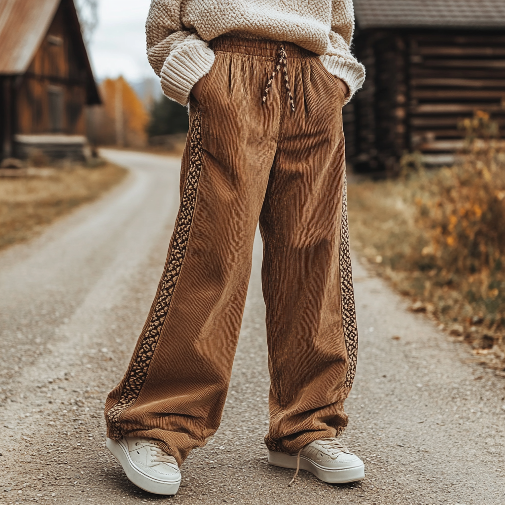 Women's Loose Corduroy Casual Trousers, Simple And Comfortable Ethnic Style Trousers