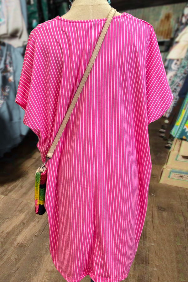 Striped V-Neck Oversized Dress