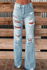Distressed Ripped Flared Jeans