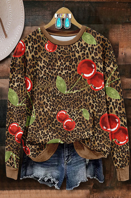 Leopard Cherry Print Sweatshirt