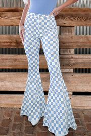 Casual Checkerboard Flared Trousers