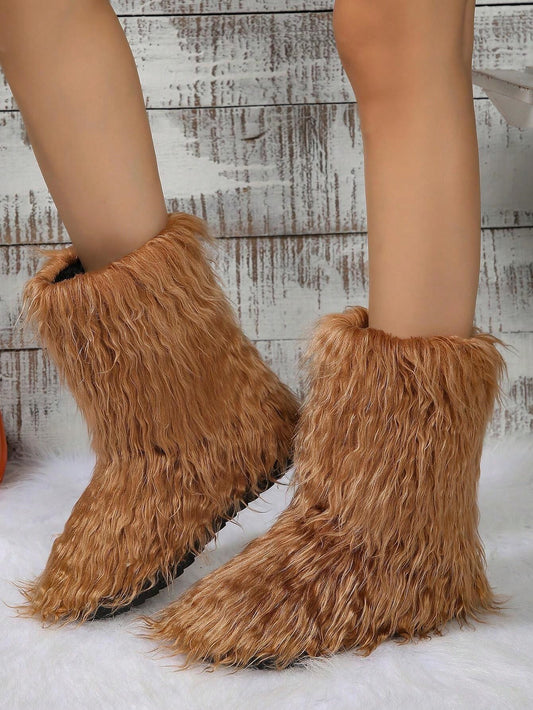 Women's Winter Fluffy Faux Fur Outdoor Ankle Snow Boots