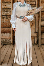 Vintage Long Fringed Hem Sleeveless Dress