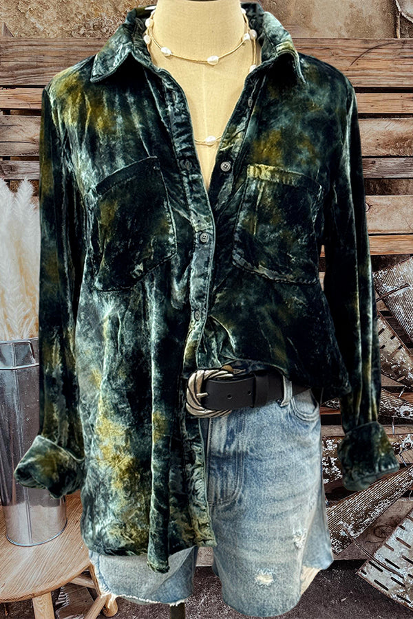 Vintage Tie Dye Velvet Button Up Top