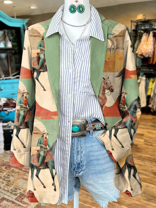 Women's Cowgirl Print Casual Blazer